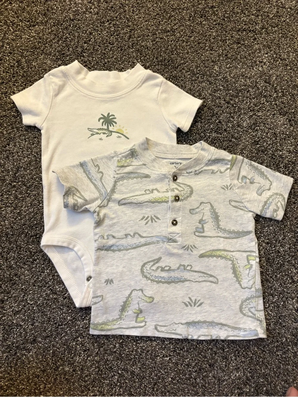 Carter's Gray Crocodile Print Henley Tee & White Bodysuit